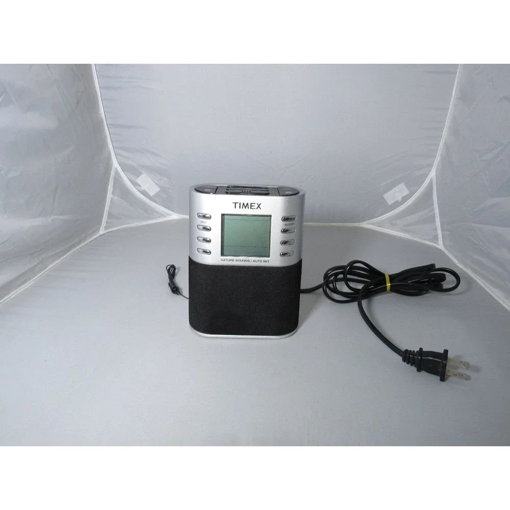 Timex Digital Clock Radio Silver Black Nature Sounds Auto Set‎